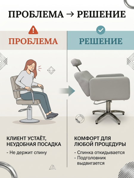 Парикмахерское кресло Верона Арт 2 с регулируемым подголовником и откидной спинкой для салона красоты