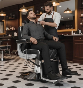 Кресло для барбершопов OLIVER с белым кантом