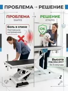 Стол для груминга электрический с регулировкой высоты 25-100 см для стрижки собак средних и крупных пород, прорезиненная столешница с розеткой