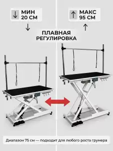 Стол для груминга электрический с регулировкой высоты 25-100 см для стрижки собак средних и крупных пород, прорезиненная столешница с розеткой