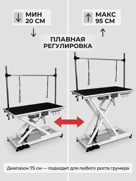 Стол для груминга электрический с регулировкой высоты 25-100 см для стрижки собак средних и крупных пород, прорезиненная столешница с розеткой
