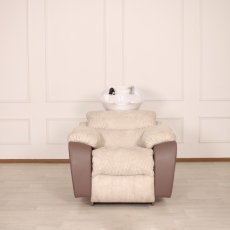 Парикмахерская мойка реклайнер 'Ханна' белая раковина, обивка шоколад