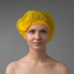 Шапочка-шарлотка одноразовая, Спанбонд, желтый, 50 шт/упк