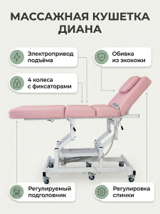 Массажная стол - кушетка "Диана" с электроприводом, питание от сети, (арт.1134) 1 мотор 