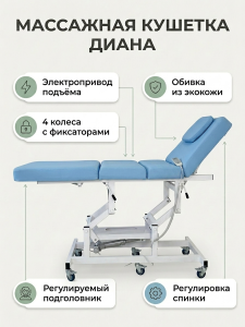 Массажная стол - кушетка "Диана" с электроприводом, питание от сети, (арт.1134) 1 мотор 