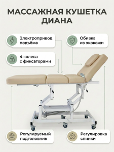 Массажная стол - кушетка "Диана" с электроприводом, питание от сети, (арт.1134) 1 мотор 