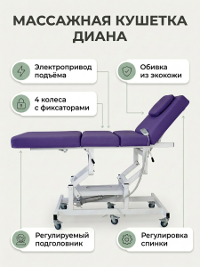Массажная стол - кушетка "Диана" с электроприводом, питание от сети, (арт.1134) 1 мотор 