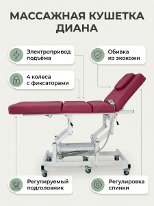 Массажная стол - кушетка "Диана" с электроприводом, питание от сети, (арт.1134) 1 мотор 