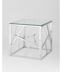 Журнальный столик 55*55 АРТ ДЕКО, прозрачное стекло, сталь серебро