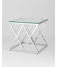 Журнальный стол 55*55 ИНСИГНИЯ, прозрачное стекло, сталь серебро