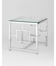  Журнальный столик 55*55 БРУКЛИН, прозрачное стекло, сталь серебро